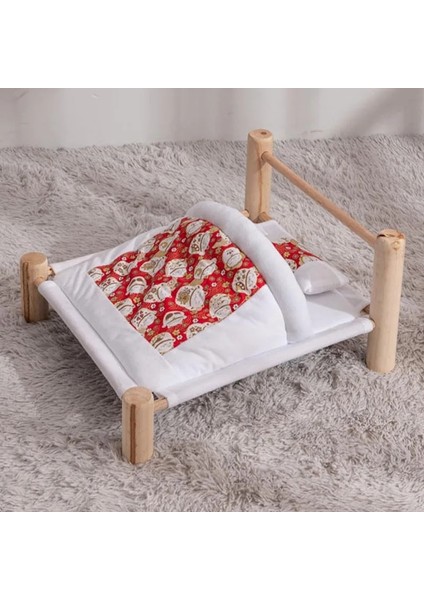 Kırmızı Stil 53X47X26CM Japon Kedi Yatağı Kediler Için Yükseltilmiş Yatak Küçük Köpekler Ahşap Pet Şezlong Evi Kış Sıcak Yavru Kedi Yuvası Çıkarılabilir Uyku Tulumu Kulübesi (Yurt Dışından)