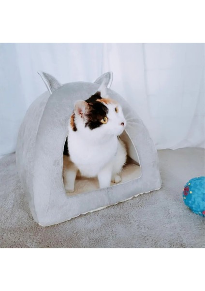 Gri Tarzı L 43CMX43CMX46CM Sevimli Kedi Yatak Kapalı Yavru Ev Kediler Için Sıcak Küçük Köpekler Yuva Katlanabilir Kedi Mağarası Uyku Peluş Paspaslar Yumuşak Kedi Evi (Yurt Dışından) indirimleri