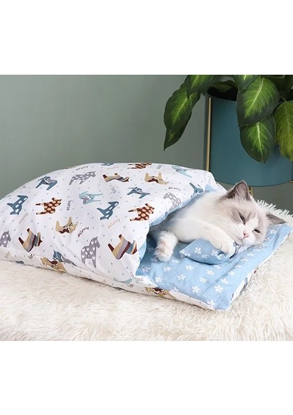 Midilli Stili M 55X40CM Kedi Uyku Tulumu Sarılmak Mağara Yatak Köpek Yatakları Kış Kendinden Isınma Pet House Yastık ile Japon Futon Yavru Küçük Yavru Köpekler Için (Yurt Dışından)