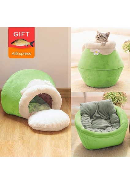 Yeşil Stil S 56X35X29CM Kış Sıcak Kedi Yatak Peluş Yumuşak Taşınabilir Katlanabilir Sevimli Kedi Evi Mağara Uyku Tulumu Yastık Kalınlaşmış Pet Yatak Yavru Ürünleri (Yurt Dışından) modelleri