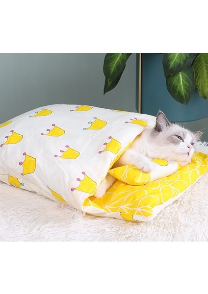 Taç Tarzı S 45X30CM Kedi Uyku Tulumu Sarılmak Mağara Yatak Köpek Yatakları Kış Kendinden Isınma Pet House Yastık ile Japon Futon Yavru Küçük Yavru Köpekler Için (Yurt Dışından)