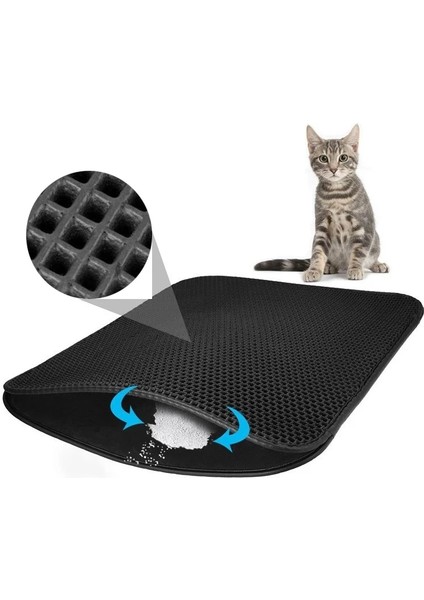 Siyah Stil 55X70 cm Kedi Kumu Mat Pad Trapper Çöp Kutusu Paspaslar Sandbox Tuvalet Çift Katmanlı Kaymaz Eva Evcil Hayvan Ürünleri Için Büyük Küçük Kedi Kumu Tepsisi (Yurt Dışından)