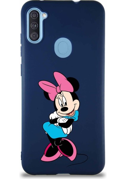 Samsung Galaxy A11 Soft Premier Kapak Minnie Mouse-D Tasarımlı Silikon Kılıf - Lacivert