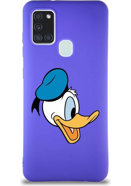 Samsung Galaxy A21S Soft Premier Kapak Donald Duck-F Tasarımlı Silikon Kılıf - Mor