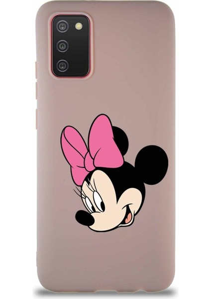 Samsung Galaxy A02S Soft Premier Kapak Minnie Mouse-B Tasarımlı Silikon Kılıf - Pudra
