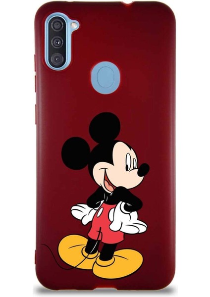 Samsung Galaxy A11 Soft Premier Kapak Mickey Mouse-D Tasarımlı Silikon Kılıf - Mürdüm