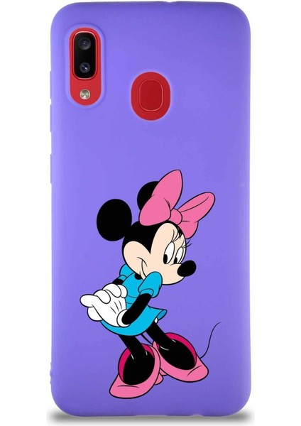 Samsung Galaxy A30 Soft Premier Kapak Minnie Mouse-F Tasarımlı Silikon Kılıf - Mor