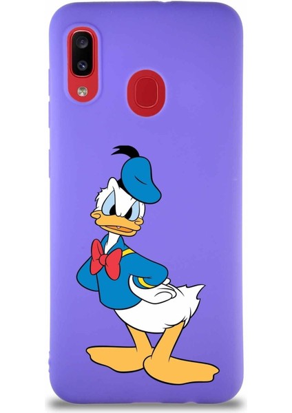 Samsung Galaxy A30 Soft Premier Kapak Donald Duck-D Tasarımlı Silikon Kılıf - Mor