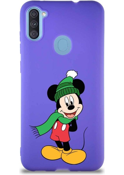 Samsung Galaxy A11 Soft Premier Kapak Mickey Mouse-G Tasarımlı Silikon Kılıf - Mor