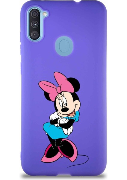 Samsung Galaxy A11 Soft Premier Kapak Minnie Mouse-D Tasarımlı Silikon Kılıf - Mor