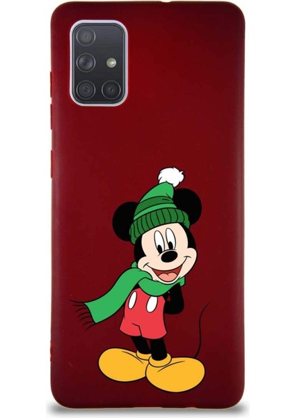 Samsung Galaxy A71 Soft Premier Kapak Mickey Mouse-G Tasarımlı Silikon Kılıf - Mürdüm