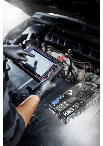 PowerGrip Ekstra Kalın Siyah Nitril Eldiven Elmas Dokulu L 50 Adet x 20 Paket - Koli