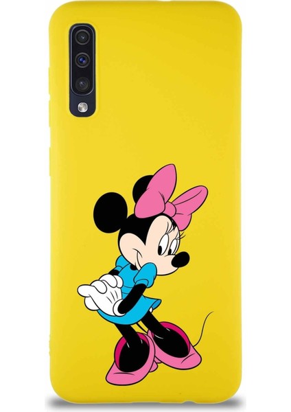 Samsung Galaxy A50 Soft Premier Kapak Minnie Mouse-F Tasarımlı Silikon Kılıf - Sarı
