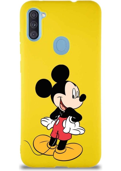 Samsung Galaxy A11 Soft Premier Kapak Mickey Mouse-D Tasarımlı Silikon Kılıf - Sarı