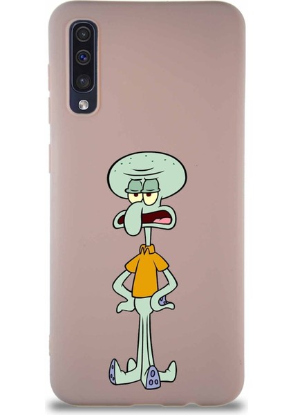Samsung Galaxy A50S Soft Premier Kapak Squidward Dokunaç Tasarımlı Silikon Kılıf - Pudra