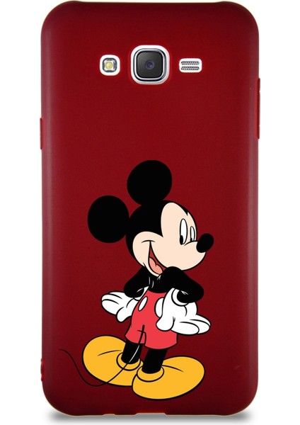 Samsung Galaxy J7 Core Soft Premier Kapak Mickey Mouse-D Tasarımlı Silikon Kılıf - Mürdüm