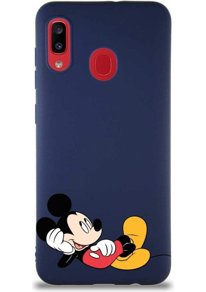 Samsung Galaxy A20 Soft Premier Kapak Mickey Mouse-F Tasarımlı Silikon Kılıf - Lacivert