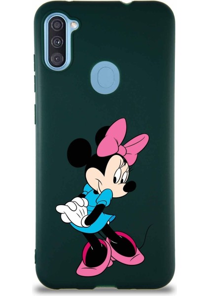 Samsung Galaxy A11 Soft Premier Kapak Minnie Mouse-F Tasarımlı Silikon Kılıf - Yeşil