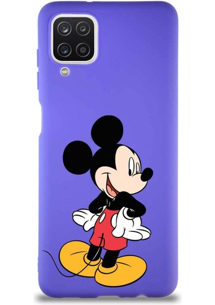 Samsung Galaxy A12 Soft Premier Kapak Mickey Mouse-D Tasarımlı Silikon Kılıf - Mor