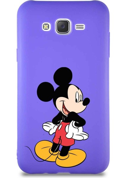 Samsung Galaxy J7 Core Soft Premier Kapak Mickey Mouse-D Tasarımlı Silikon Kılıf - Mor