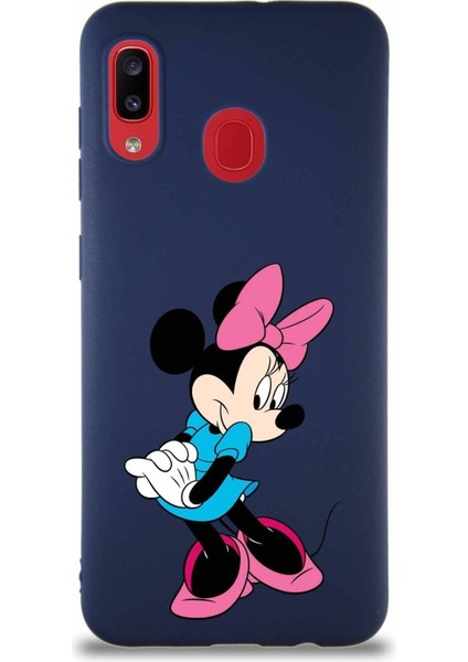 Samsung Galaxy A20 Soft Premier Kapak Minnie Mouse-F Tasarımlı Silikon Kılıf - Lacivert