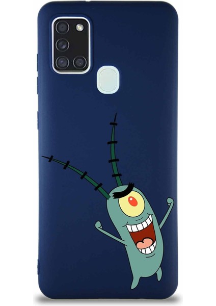 Samsung Galaxy A21S Soft Premier Kapak Plankton Tasarımlı Silikon Kılıf - Lacivert