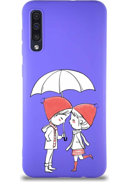 Samsung Galaxy A50 Soft Premier Kapak Aşk Tasarımlı Silikon Kılıf - Mor