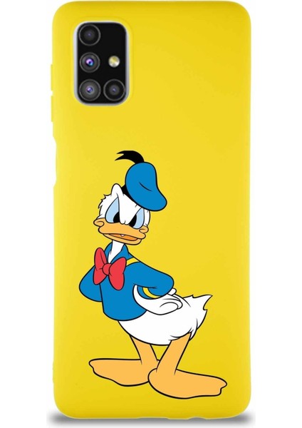 Samsung Galaxy M51 Soft Premier Kapak Donald Duck-D Tasarımlı Silikon Kılıf - Sarı