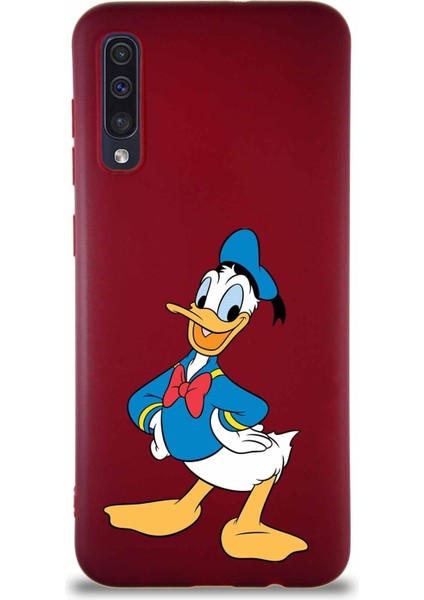 Samsung Galaxy A50 Soft Premier Kapak Donald Duck-C Tasarımlı Silikon Kılıf - Mürdüm