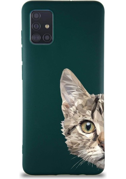 Samsung Galaxy A51 Soft Premier Kapak Catface Tasarımlı Silikon Kılıf - Yeşil