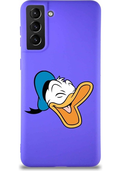 Samsung Galaxy S21 Plus Soft Premier Kapak Donald Duck-E Tasarımlı Silikon Kılıf - Mor