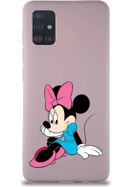 Samsung Galaxy A51 Soft Premier Kapak Minnie Mouse-E Tasarımlı Silikon Kılıf - Pudra