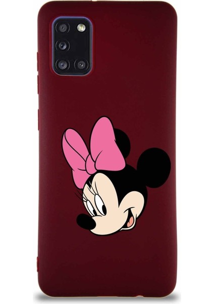 Samsung Galaxy A31 Soft Premier Kapak Minnie Mouse-B Tasarımlı Silikon Kılıf - Mürdüm