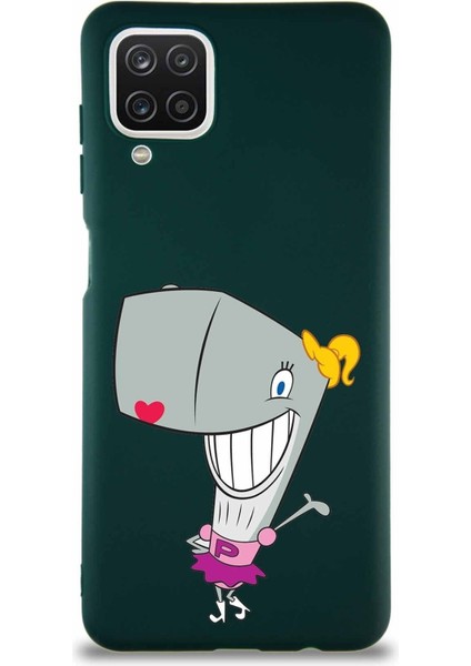 Samsung Galaxy A12 Soft Premier Kapak Pearl Yengeç Tasarımlı Silikon Kılıf - Yeşil