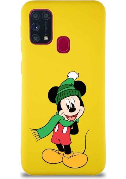 Samsung Galaxy M31 Soft Premier Kapak Mickey Mouse-G Tasarımlı Silikon Kılıf - Sarı