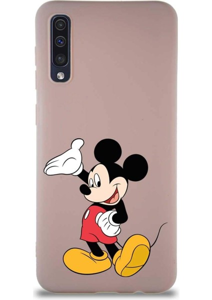 Samsung Galaxy A50 Soft Premier Kapak Mickey Mouse-C Tasarımlı Silikon Kılıf - Pudra