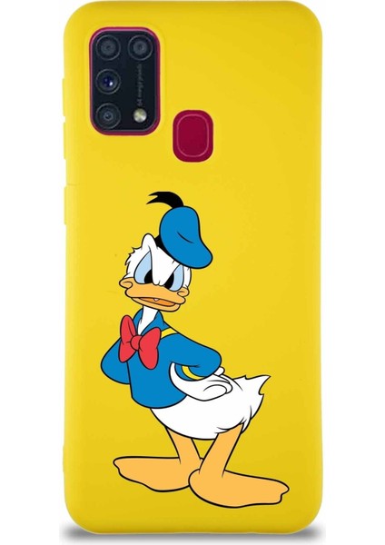 Samsung Galaxy M31 Soft Premier Kapak Donald Duck-D Tasarımlı Silikon Kılıf - Sarı