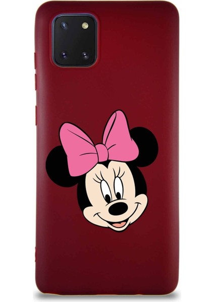 Samsung Galaxy A81 Soft Premier Kapak Minnie Mouse-C Tasarımlı Silikon Kılıf - Mürdüm