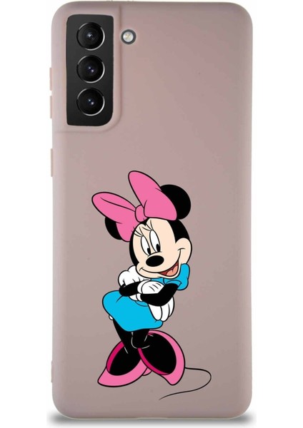 Samsung Galaxy S21 Plus Soft Premier Kapak Minnie Mouse-D Tasarımlı Silikon Kılıf - Pudra
