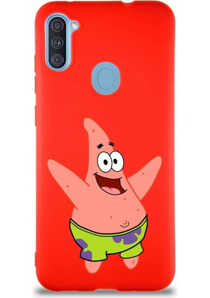 Samsung Galaxy M11 Soft Premier Kapak Patrick Yıldız Tasarımlı Silikon Kılıf - Kırmızı
