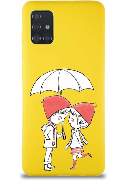 Samsung Galaxy M31S Soft Premier Kapak Aşk Tasarımlı Silikon Kılıf - Sarı