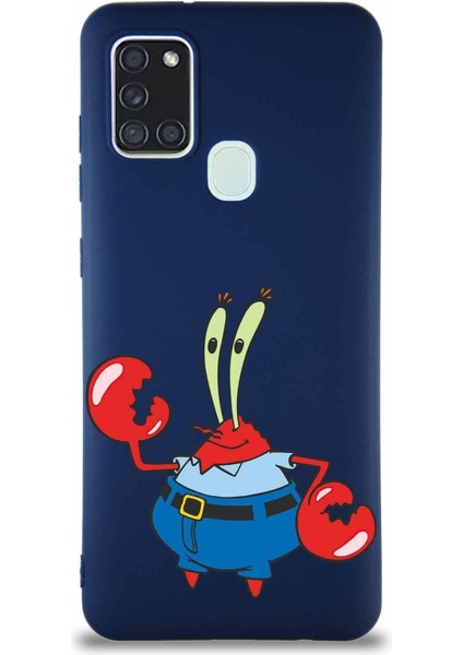 Samsung Galaxy A21S Soft Premier Kapak Bay Yengeç Tasarımlı Silikon Kılıf - Lacivert