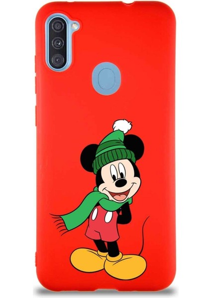 Samsung Galaxy M11 Soft Premier Kapak Mickey Mouse-G Tasarımlı Silikon Kılıf - Kırmızı