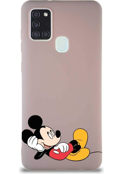 Samsung Galaxy A21S Soft Premier Kapak Mickey Mouse-F Tasarımlı Silikon Kılıf - Pudra