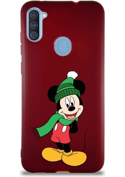 Samsung Galaxy A11 Soft Premier Kapak Mickey Mouse-G Tasarımlı Silikon Kılıf - Mürdüm