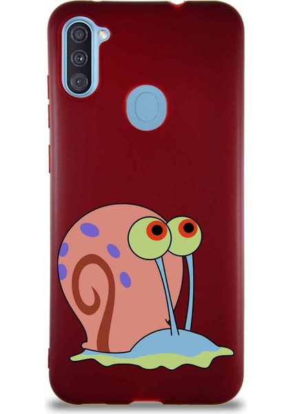 Samsung Galaxy A11 Soft Premier Kapak Salyangoz Gary Tasarımlı Silikon Kılıf - Mürdüm