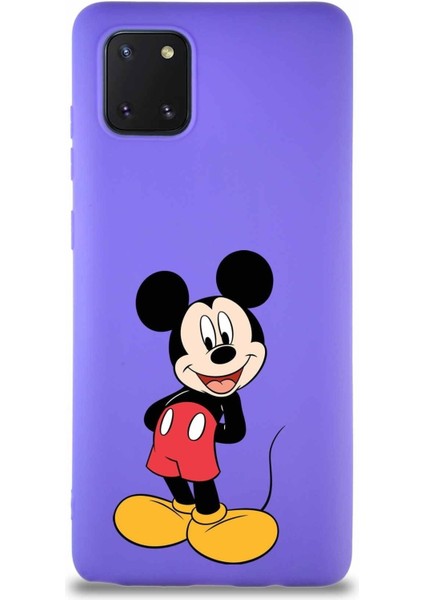 Samsung Galaxy A81 Soft Premier Kapak Mickey Mouse-B Tasarımlı Silikon Kılıf - Mor