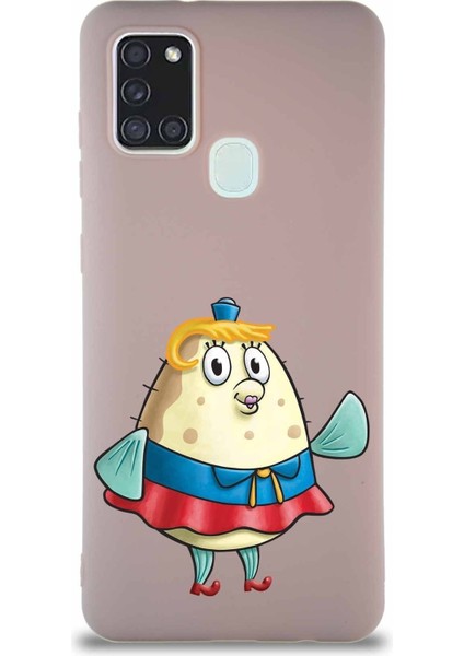 Samsung Galaxy A21S Soft Premier Kapak Puff Tasarımlı Silikon Kılıf - Pudra