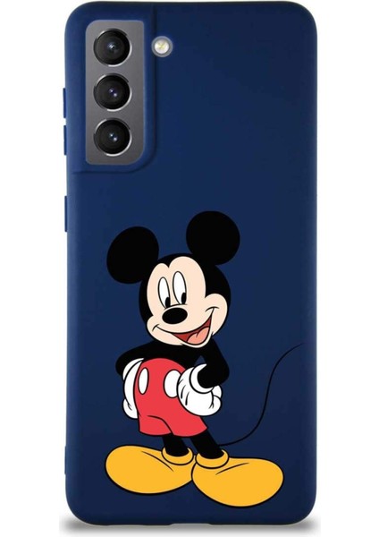 Samsung Galaxy S21 Soft Premier Kapak Mickey Mouse-E Tasarımlı Silikon Kılıf - Lacivert