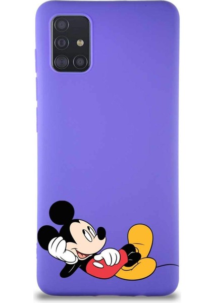 Samsung Galaxy A51 Soft Premier Kapak Mickey Mouse-F Tasarımlı Silikon Kılıf - Mor